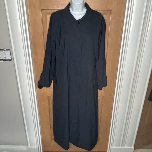 LL Bean Women's Trench Coat Size M Navy Blue Plaid Lining Long Length - Picture 1 of 8